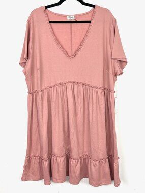 NWT Winslow Dress Rose Pink Babydoll Ruffle Accent Short Sleeve Knit 3X